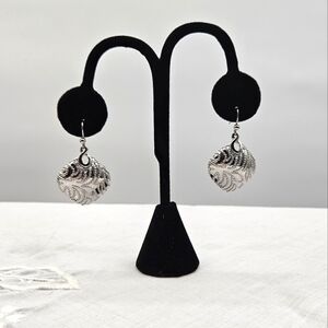 Chico's French Hook Diamond‎ Shape Textured Silvertone Earrings